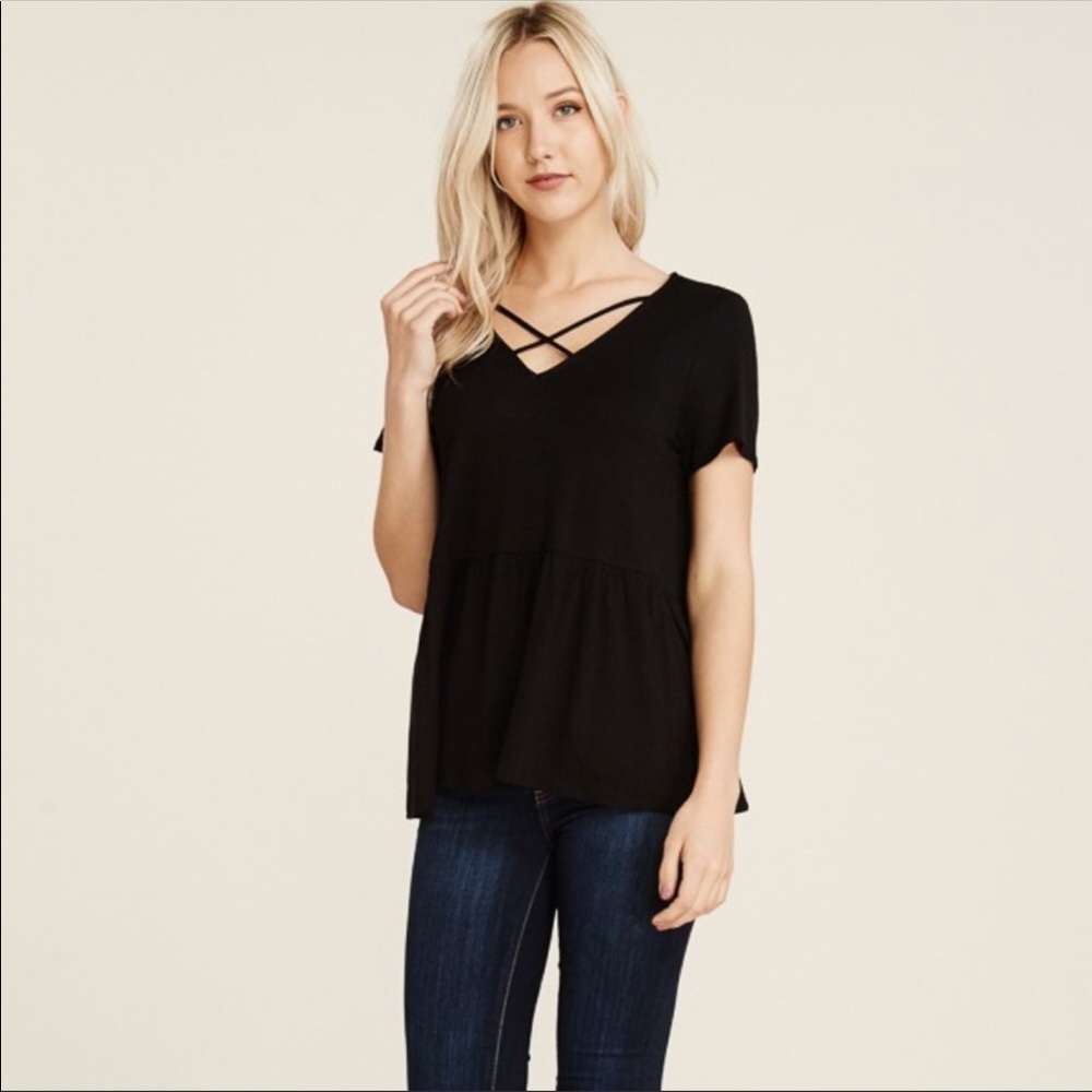 Black cross neck tee